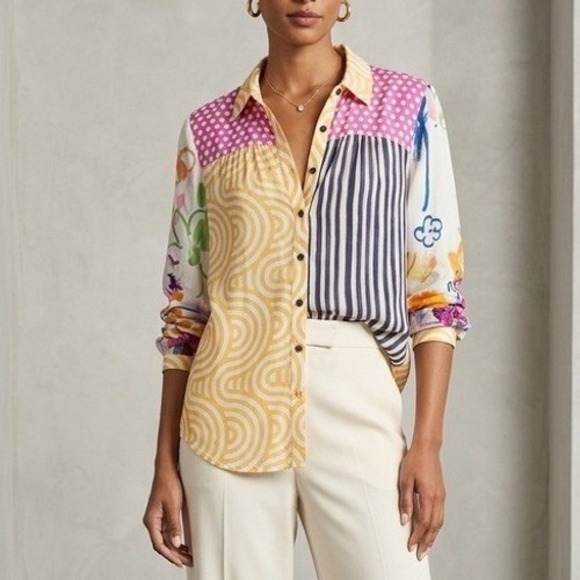 Maeve by Anthropologie Tops - Maeve Anthropologie Mixed Print Button Down Women Sz S Multi Excellent Patchwork